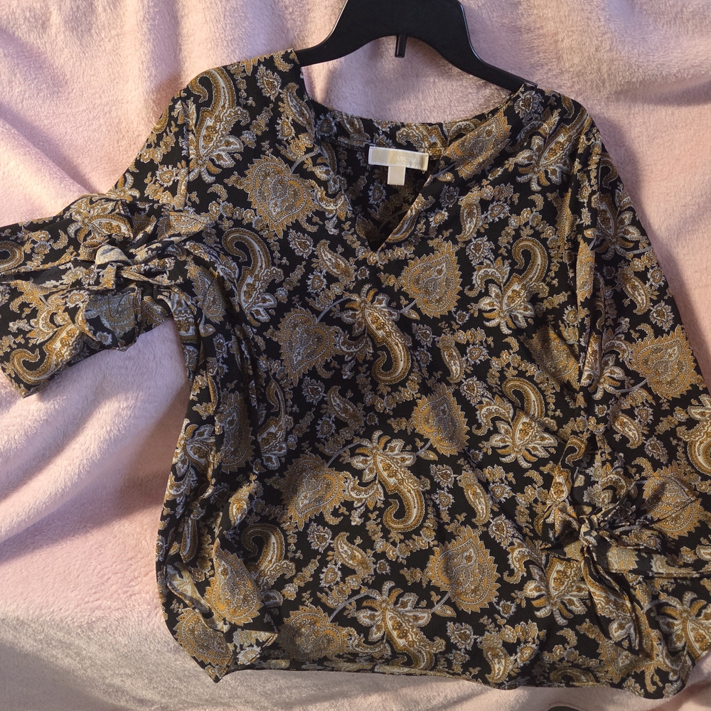 Michael Kors Black and Gold Paisley Blouse